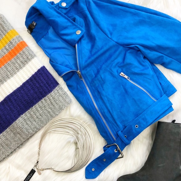 Missguided Jackets & Blazers - FINAL PRICE Cobalt Faux Suede Cropped Moto Jacket